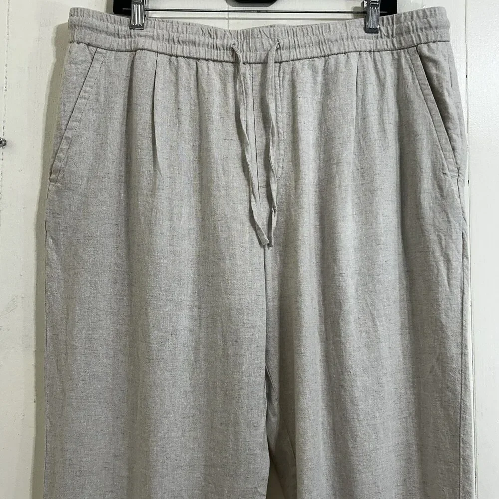 Zara Women’s Oatmeal 100% Linen Pants Size XL Straight Leg Beachy Minimalist